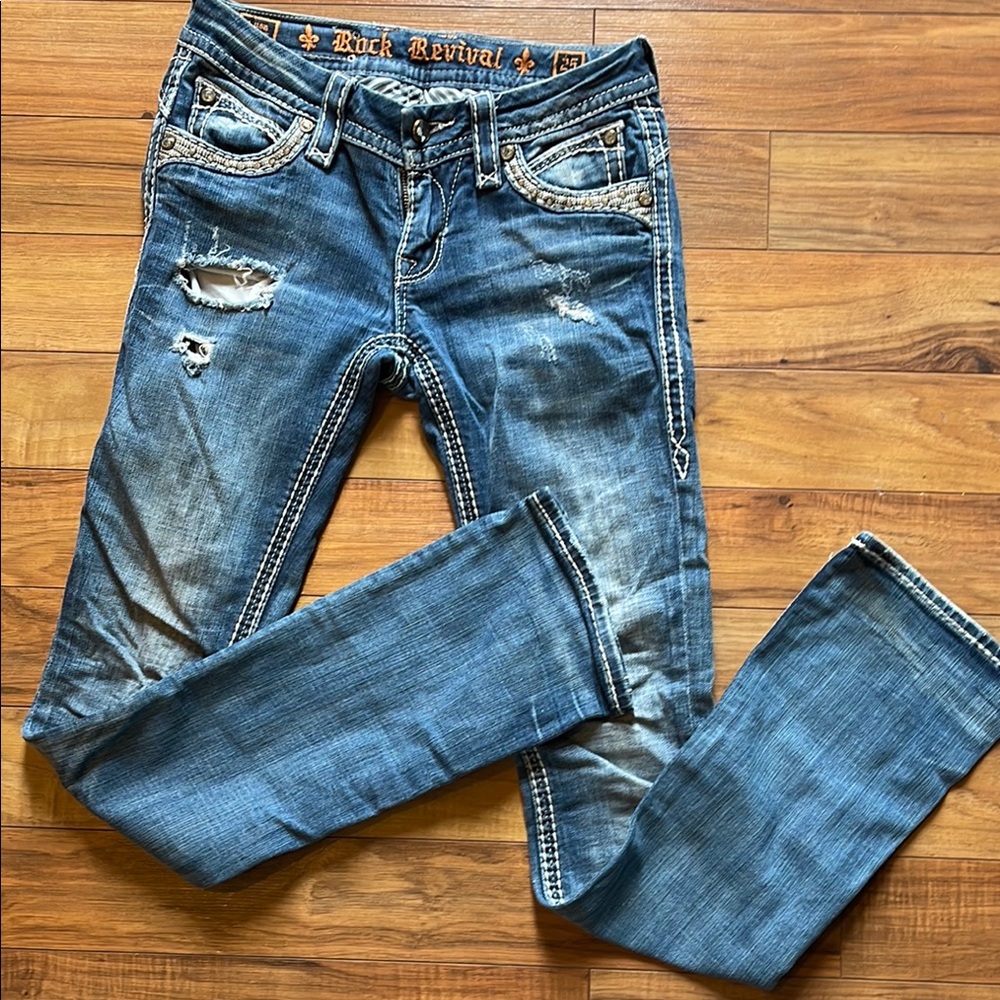 NWOT Embellished Blue Denim Jeans - Picture 2 of 7